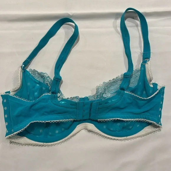 Blue Polka Dot Lace Trim Bra - Picture 3 of 3